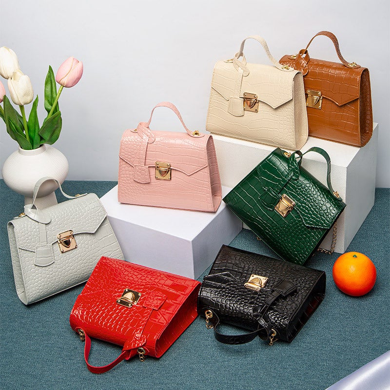 Crocodile Pattern Kelly Bag 2022Ladies Hand Bag Simple Handbag Korean Vintage Fashion Small Square Bag - Image 3