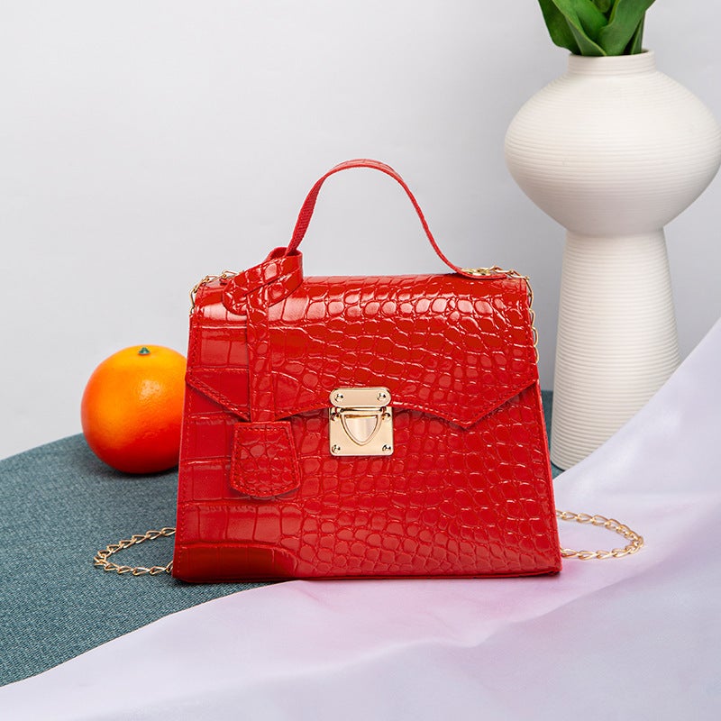 Crocodile Pattern Kelly Bag 2022Ladies Hand Bag Simple Handbag Korean Vintage Fashion Small Square Bag - Image 1