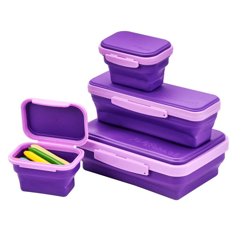 LockerMate by Bostitch Flexi Storage Box 4 Piece Kit, Collapsible Pencil Case Design for Craft and School Supplies, Purple - Image 1