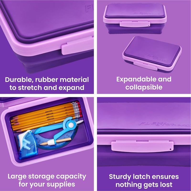 LockerMate by Bostitch Flexi Storage Box 4 Piece Kit, Collapsible Pencil Case Design for Craft and School Supplies, Purple - Image 4