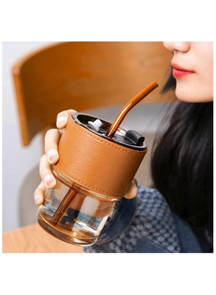 Liberty Glass Tumbler with Silicone Straw and Lid Glass Cup with Leather Sleeve, Glass Coffee Mugs for Straw and Direct Drinking Mouth Dual Use, Summer Travel Essential Bottle (Multicolor)  - Image 2