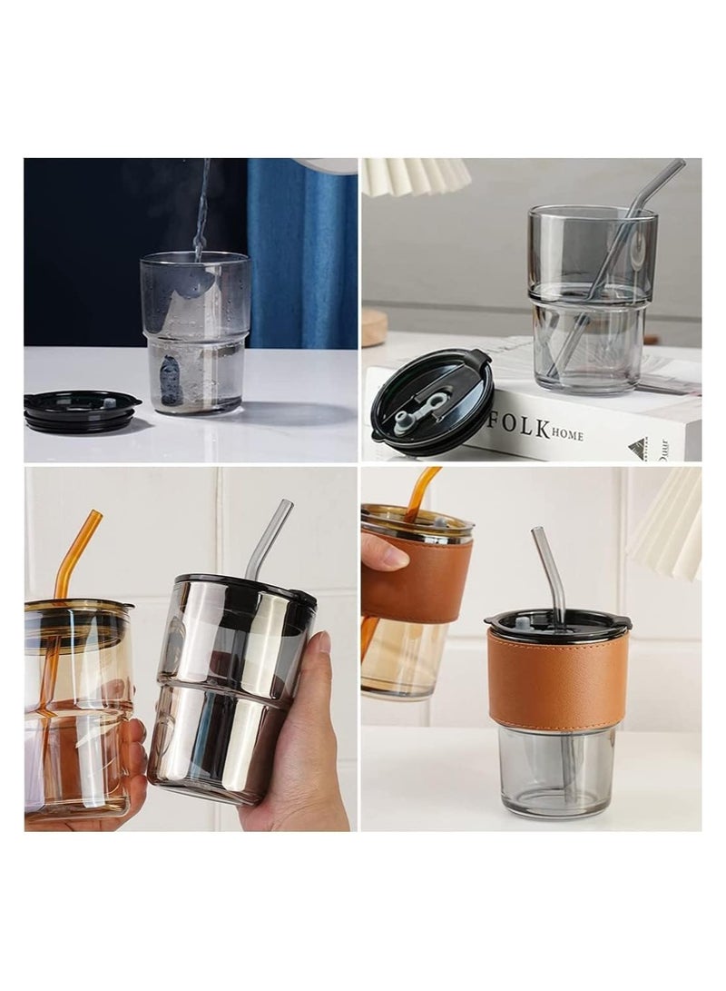 Liberty Glass Tumbler with Silicone Straw and Lid Glass Cup with Leather Sleeve, Glass Coffee Mugs for Straw and Direct Drinking Mouth Dual Use, Summer Travel Essential Bottle (Multicolor)  - Image 3