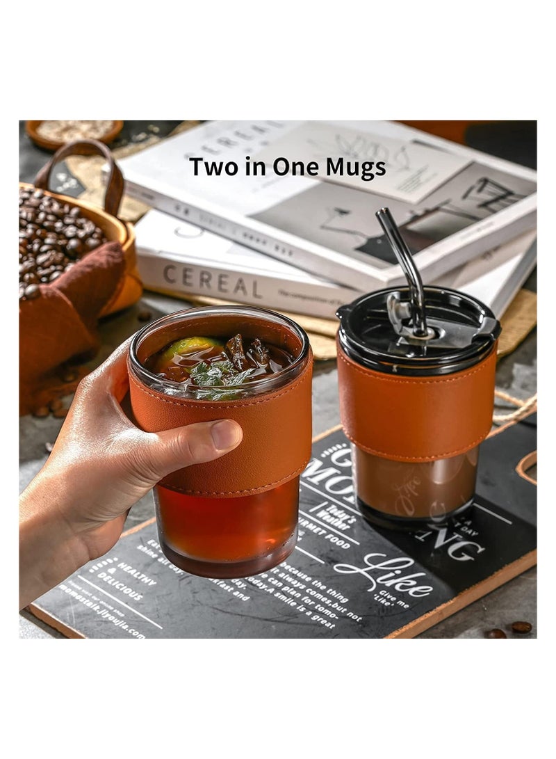 Liberty Glass Tumbler with Silicone Straw and Lid Glass Cup with Leather Sleeve, Glass Coffee Mugs for Straw and Direct Drinking Mouth Dual Use, Summer Travel Essential Bottle (Multicolor)  - Image 5