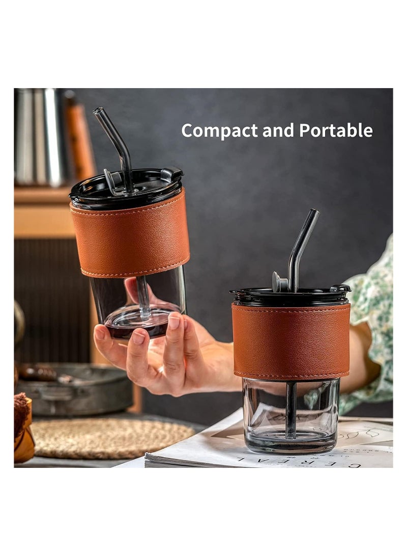 Liberty Glass Tumbler with Silicone Straw and Lid Glass Cup with Leather Sleeve, Glass Coffee Mugs for Straw and Direct Drinking Mouth Dual Use, Summer Travel Essential Bottle (Multicolor)  - Image 4