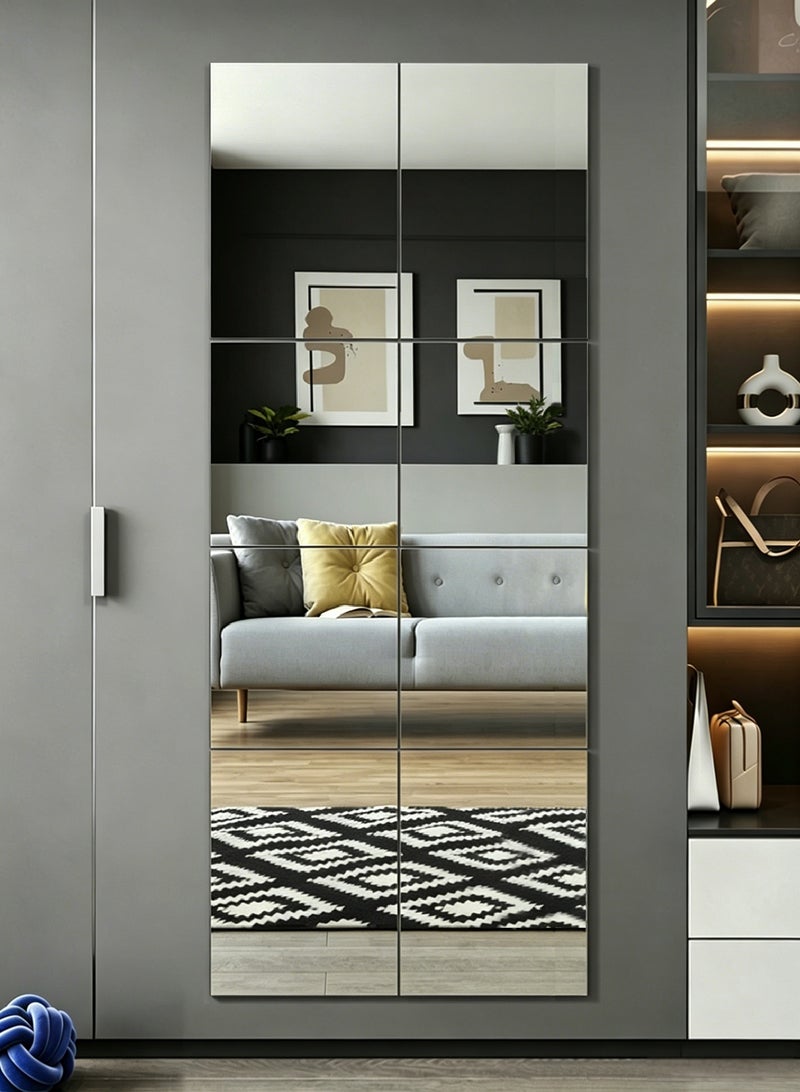 Frameless Full Length Wall Mirror, 8PCS 30x30cm Self Adhesive Mirror Tiles, Makeup Mirror, DIY Wall Mirror Set for Vanity, Bedroom, Living Room & Gym - Image 1