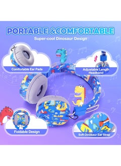 General Wireless Headset for Kids, Blue Dinosaur Wireless Headset for Kids, Bluetooth Headset with Microphone, Headset for Toddlers 2+ years old  - Image 5