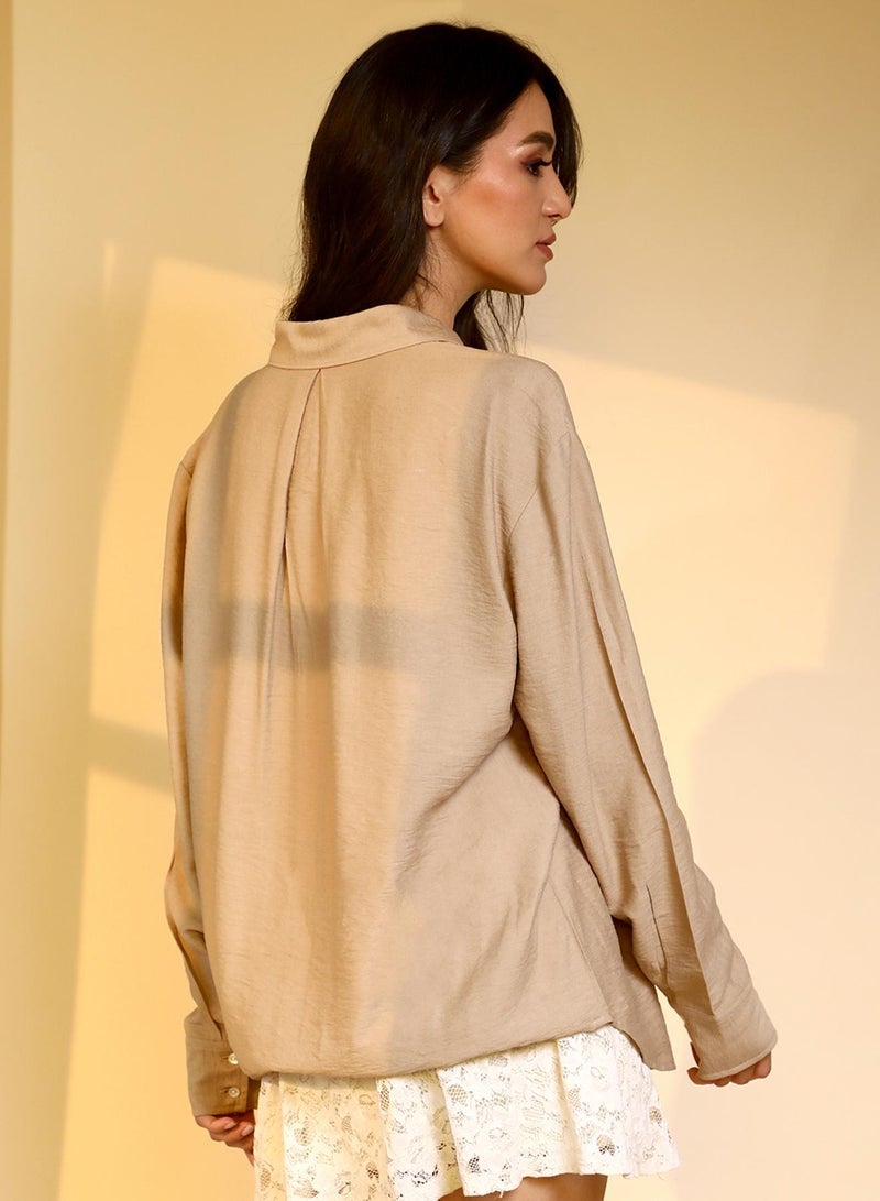 PINACOLADA Women's Tan Brown Solid Wrinkled Shirt - Image 5