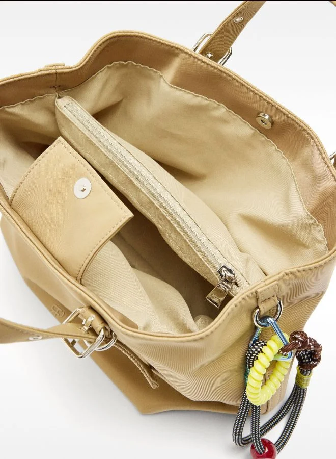 PARFOIS Brown Nylon Tote Bag With Pendant for Women | Best Price UAE