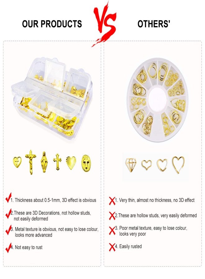 Fokostar 60Pcs Gold Cross Nail Charms for Nails Art Design Metal Luxury Jewels Decoration Gems Retro Chrome Gothic Accessories Vintage Nail Craft Heart Jewelry DIY Punk Style Holy Logo Decor Jesus Virgin Mary - Image 4