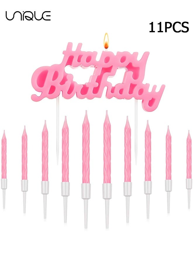 يونيك مجموعة شموع 11 قطعة - شمعة رفيعة قصيرة قطر 2.95 بوصة بشكل لولبي - شمعة عيد ميلاد - شمعة تزيين كيك عيد الميلاد - لتزيين الكيك وحفلات أعياد الميلاد (وردي) - Image 1