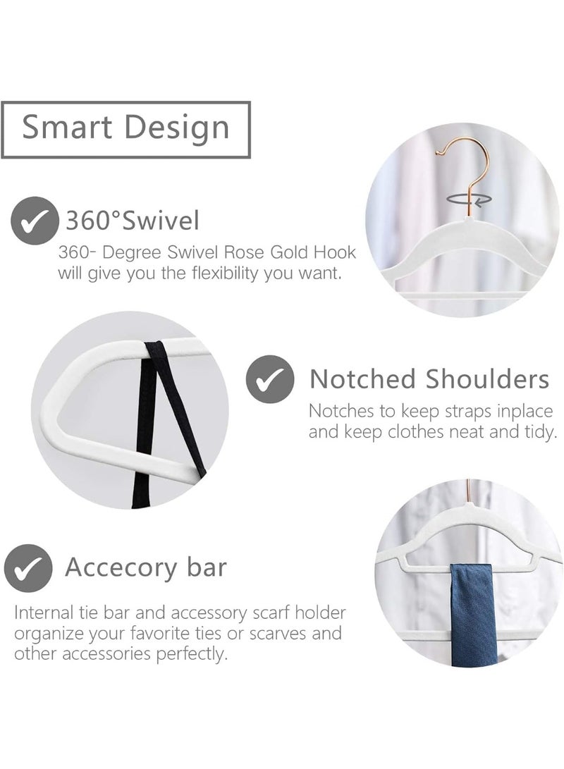 Red Dot Gift® 10-Pack White 42Cm Non-Slip Velvet Hangers, Space Saving Clothes Hangers with 360° Rotatable Rose Gold Hook, Durable & Slim Hangers for Coats, Pants, and Shirt. - Image 3