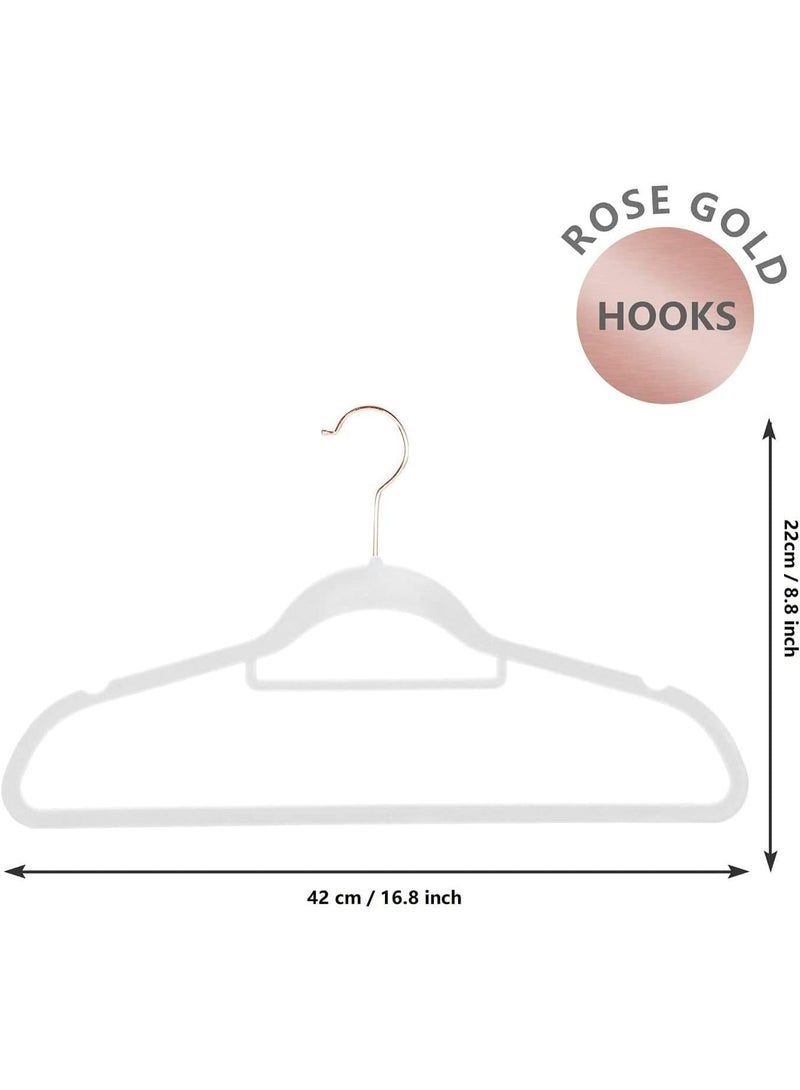 Red Dot Gift® 10-Pack White 42Cm Non-Slip Velvet Hangers, Space Saving Clothes Hangers with 360° Rotatable Rose Gold Hook, Durable & Slim Hangers for Coats, Pants, and Shirt. - Image 2