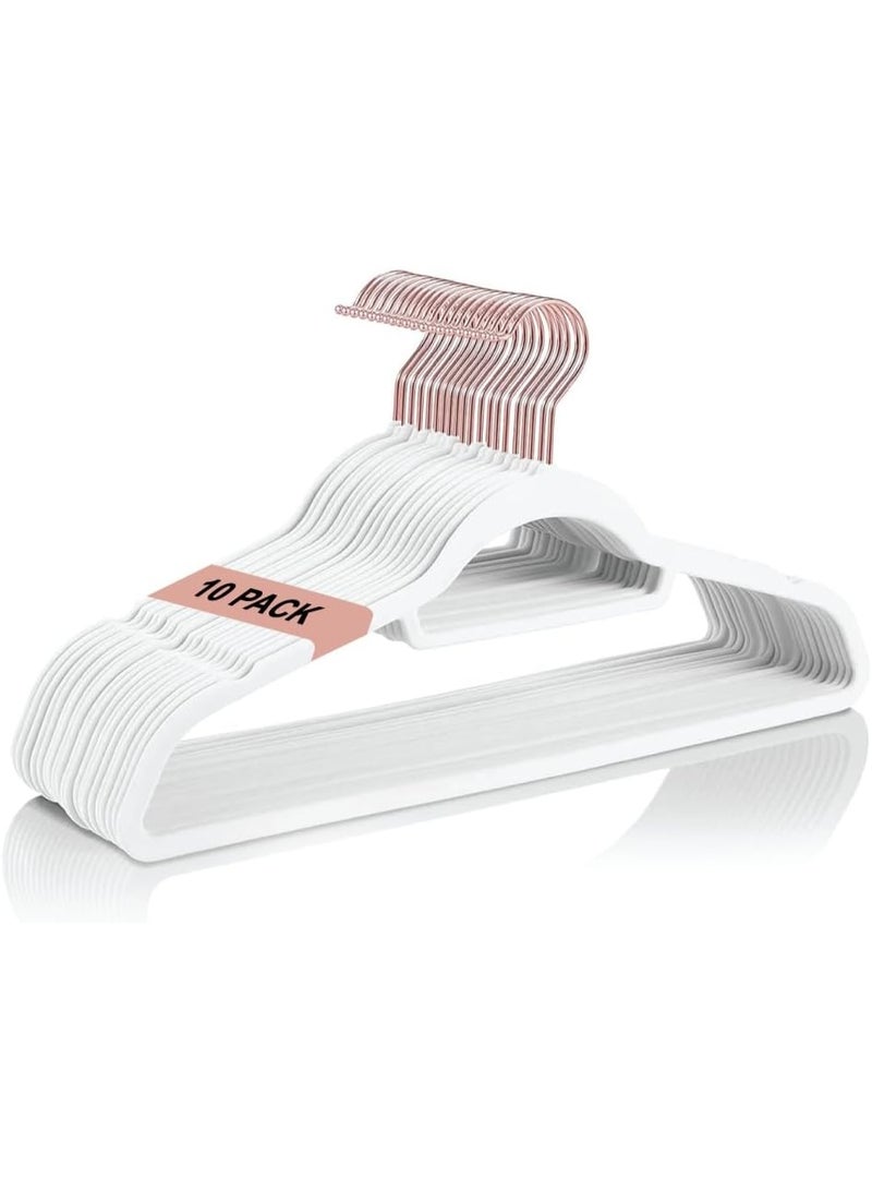 Red Dot Gift® 10-Pack White 42Cm Non-Slip Velvet Hangers, Space Saving Clothes Hangers with 360° Rotatable Rose Gold Hook, Durable & Slim Hangers for Coats, Pants, and Shirt. - Image 1