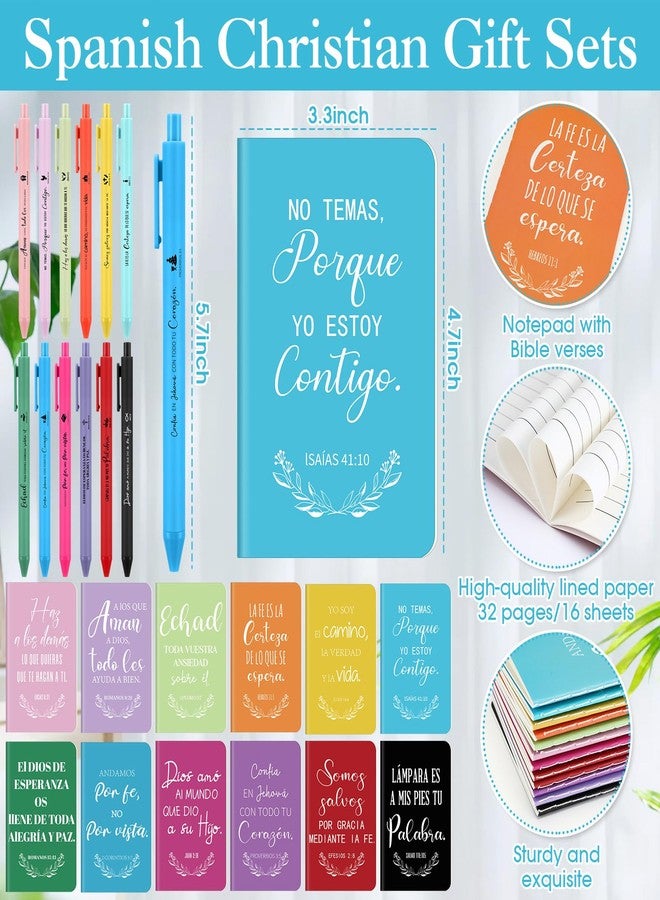 Epakh 72 Pcs Easter Spanish Christian Gift Bulk Religious Journal Notebook Bible Verse Retractable Ballpoint Pen Inspirational Quote Keychain for Adult Church Sunday School Office Favor(Multicolor) - Image 2