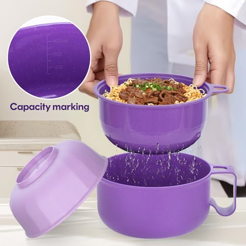 Ronanemon 40 oz Ramen Bowl,Unbreakable Portable Ramen Cooker with strainer, Instant Ramen Noodle Bowls College Dorm Room Apartment Essentials,RV Camping Dishes Set BPA Free - Image 2