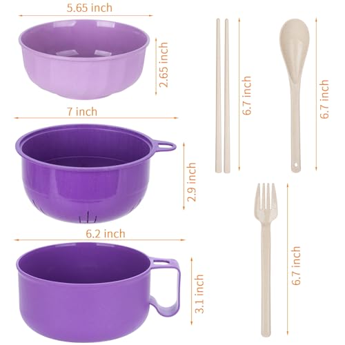 Ronanemon 40 oz Ramen Bowl,Unbreakable Portable Ramen Cooker with strainer, Instant Ramen Noodle Bowls College Dorm Room Apartment Essentials,RV Camping Dishes Set BPA Free - Image 3