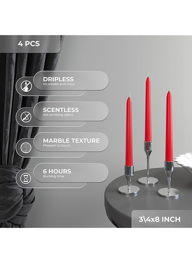 erorex 8 Inch Taper Candles Set Of 4 Dinner Candles Dripless Tall Candles Long Burning Perfect For Dinner Party Or Candles Decor Red Candles - Image 3