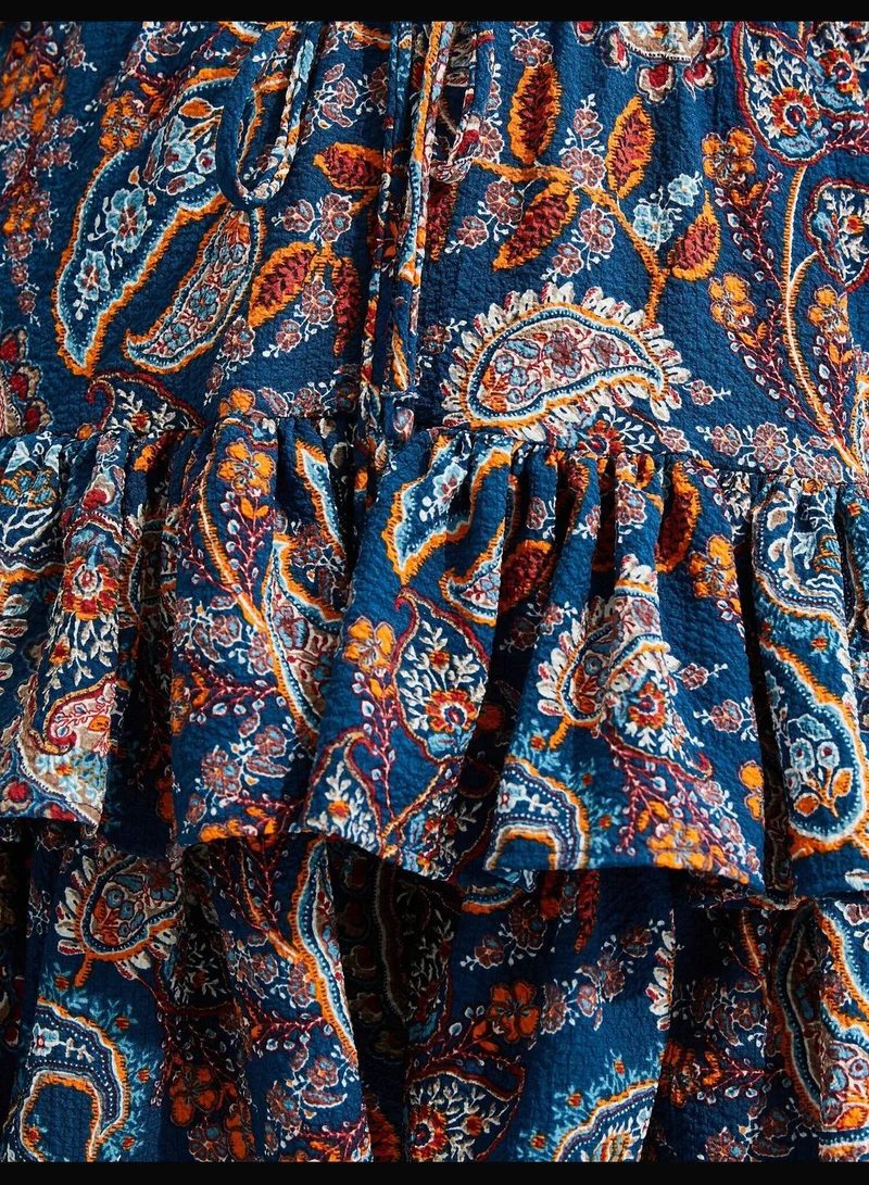 KOTON Patterned Drawstring Frill Mini Skirt