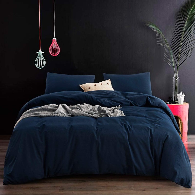 ECOCOTT ECOCOTT Navy Blue Duvet Cover Super King Size - 100% Washed Cotton Durable Soft Comfy Duvet Cover Set  3 Pieces Duvet Cover with Zipper Closure (108''x98'')  - Image 1