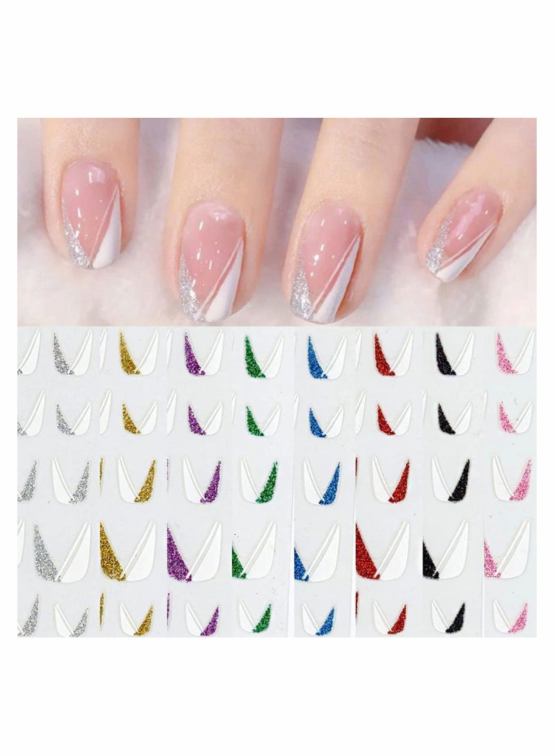 3D Nail Art Stickers - 8 Sheets Self-Adhesive French Tips V Pattern for Natural & Acrylic Nails - Perfect DIY Decoration for Women & Girls - Image 1