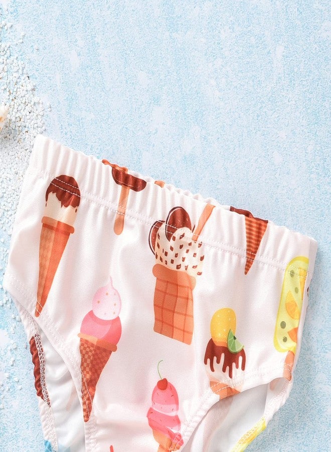 Aalizzwell Baby Girl Bathing Suit, Toddler Girls Two Piece Swimsuit Halter Top Bikini Bottoms Swimming Suit (Khaki - Ice Cream, 3-4T) - Image 5