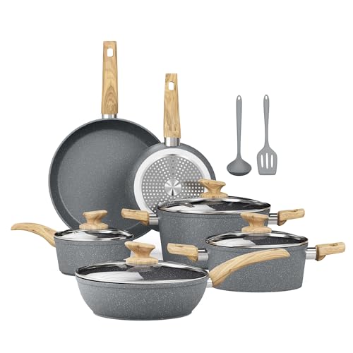Kitchen Academy Induction Cookware Sets - 12 Piece Gray Cooking Pan Set, Granite Nonstick Pots and Pans Set - Image 1