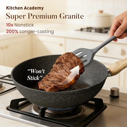 Kitchen Academy Induction Cookware Sets - 12 Piece Gray Cooking Pan Set, Granite Nonstick Pots and Pans Set - Image 2