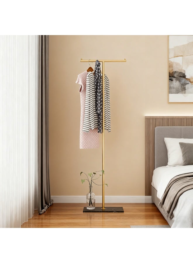 YQbest Gold Coat Rack Freestanding, Metal T-Shaped Coat Hanger with Crossbar & Marble Base, Modern Coat Stand for Entryway, Bedroom, Living Room, Office - Ideal for Hanging Coats, Hats, Scarves & Bags - Image 3