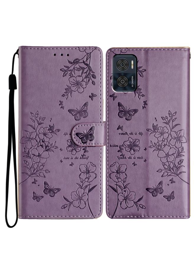 S-TOP Case For Motorola Moto E22 Butterflies and Flowers Leather Phone Case - Image 1