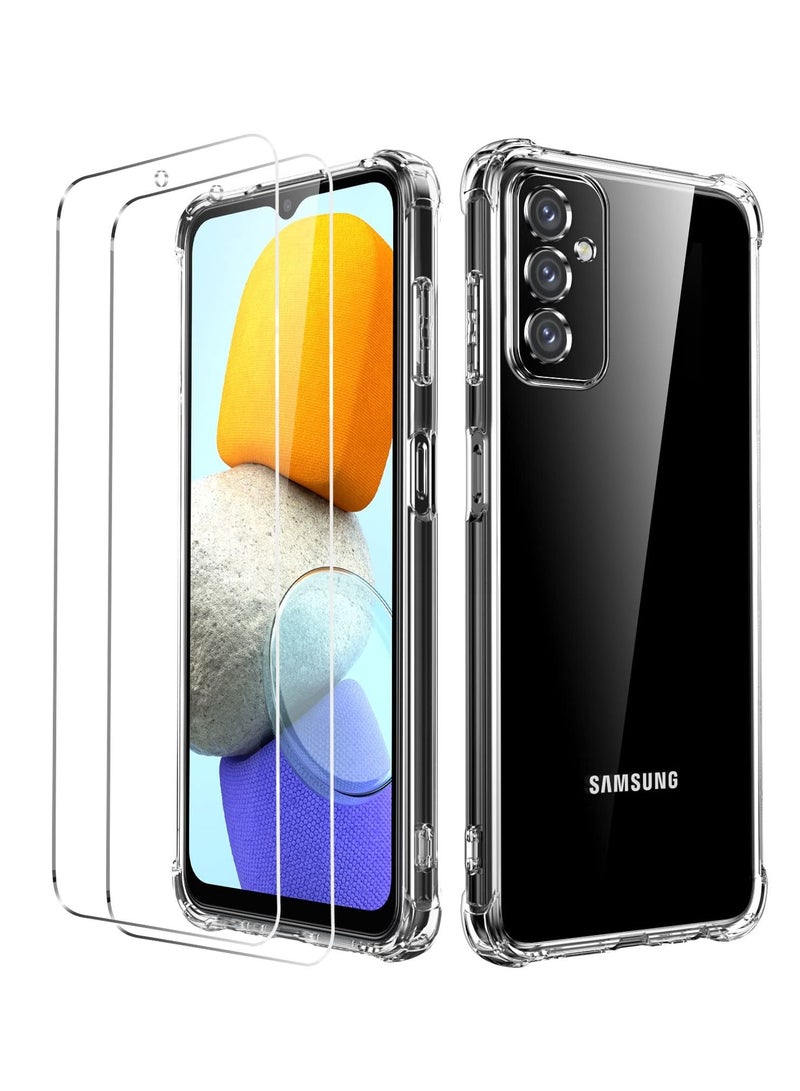 BORTONY Samsung Galaxy M23 5G/M13 4G Case with 2 Pieces Tempered Glass Screen Protector Clear Soft Silicone Case with Bumper Shockproof Air Cushion - Image 1