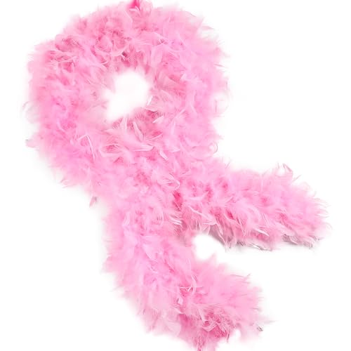 THARAHT Pink Chandelle Turkey Feather Boa 2 Yards 40g for DIY Craft Home Dancing Wedding Party Halloween Costume Decoration Feather Boa - Image 1