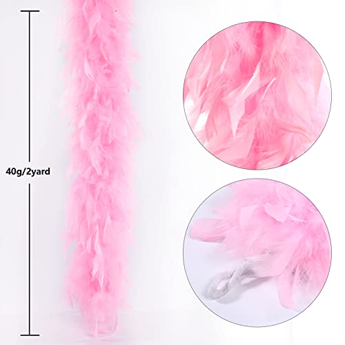 THARAHT Pink Chandelle Turkey Feather Boa 2 Yards 40g for DIY Craft Home Dancing Wedding Party Halloween Costume Decoration Feather Boa - Image 3