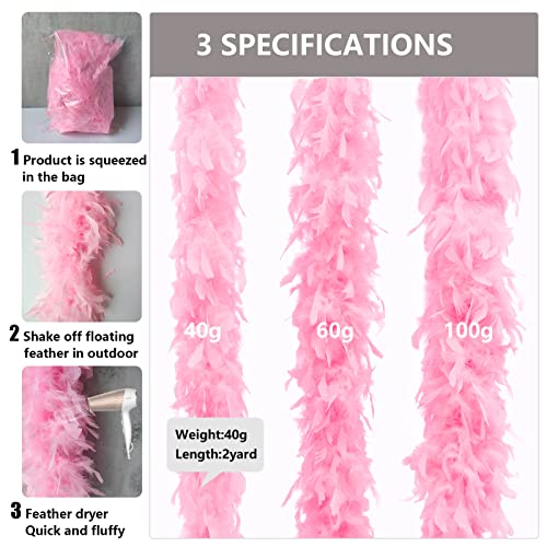 THARAHT Pink Chandelle Turkey Feather Boa 2 Yards 40g for DIY Craft Home Dancing Wedding Party Halloween Costume Decoration Feather Boa - Image 2