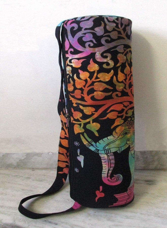 CRAFT KALA Indian Mandala Handmade Cotton Hand Full-Zip Exercise Yoga Mat Carry Bag Gym Beach Pilates Carrier Bags Hippie Mandala Indian Cotton Bag (Multi Elephant Tree) - Image 1