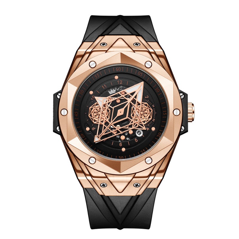New Kingston Tattoo Waterproof Mens Quartz Watch Rose Gold Black Belt
