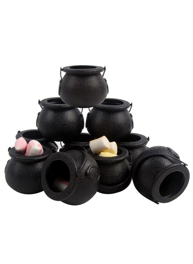 DIYASY Halloween Mini Candy Cauldron,12 Pcs Black Plastic Buckets with Handle for Kids Halloween Candy Holder and Party Decoration - Image 1