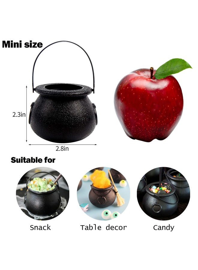DIYASY Halloween Mini Candy Cauldron,12 Pcs Black Plastic Buckets with Handle for Kids Halloween Candy Holder and Party Decoration - Image 3