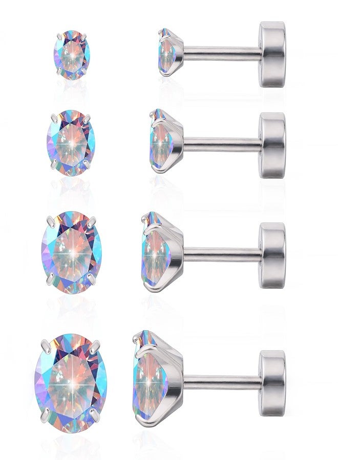 limerencia 4 Pairs G23 Hypoallergenic Flat Back Titanium Earrings Set for Women Men,20G 3-6mm Screw Back Cubic Zirconia Studs Cartilage Earrings for Sensitive Ears - Image 1