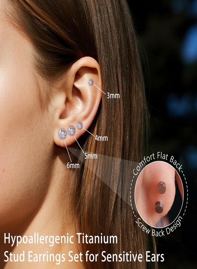 limerencia 4 Pairs G23 Hypoallergenic Flat Back Titanium Earrings Set for Women Men,20G 3-6mm Screw Back Cubic Zirconia Studs Cartilage Earrings for Sensitive Ears - Image 2