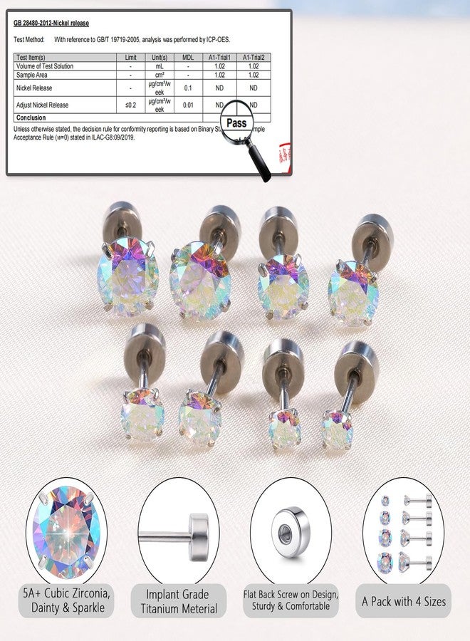 limerencia 4 Pairs G23 Hypoallergenic Flat Back Titanium Earrings Set for Women Men,20G 3-6mm Screw Back Cubic Zirconia Studs Cartilage Earrings for Sensitive Ears - Image 4