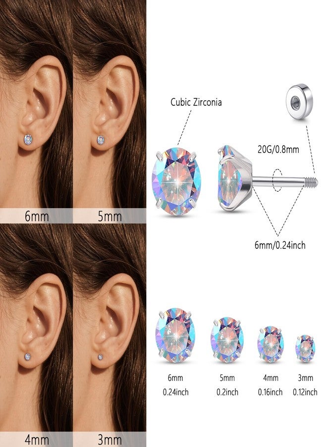 limerencia 4 Pairs G23 Hypoallergenic Flat Back Titanium Earrings Set for Women Men,20G 3-6mm Screw Back Cubic Zirconia Studs Cartilage Earrings for Sensitive Ears - Image 3