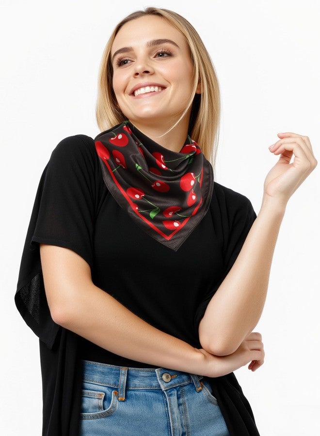 CHLINS 27.5” Cherry Square Head Scarf Hair Scarf for Women's Hair Silk Bandana Head Wrap for Sleeping & Handbags Accessories - Image 5