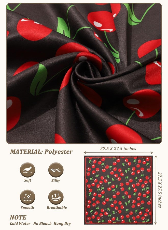 CHLINS 27.5” Cherry Square Head Scarf Hair Scarf for Women's Hair Silk Bandana Head Wrap for Sleeping & Handbags Accessories - Image 2