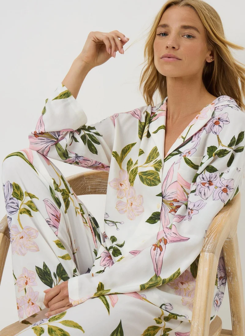 Matalan Cream Floral Button Up Pyjama Set