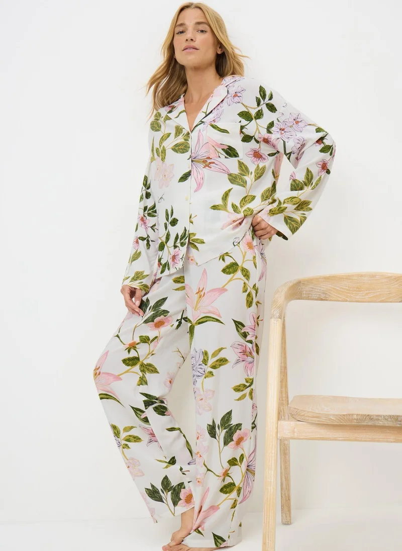 Matalan Cream Floral Button Up Pyjama Set