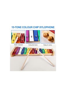 Generic Colourful Xylophone, Xylophone Glockenspiel Wooden Musical Instruments, 15 Tones Rainbow Button Xylophone with 2 Beaters,  - Image 3