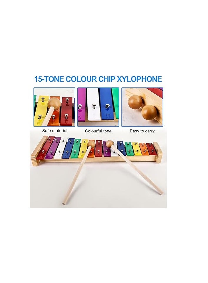 Generic Colourful Xylophone, Xylophone Glockenspiel Wooden Musical Instruments, 15 Tones Rainbow Button Xylophone with 2 Beaters,  - Image 3