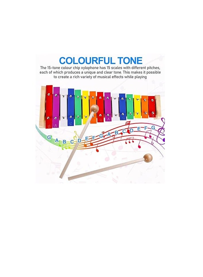 Generic Colourful Xylophone, Xylophone Glockenspiel Wooden Musical Instruments, 15 Tones Rainbow Button Xylophone with 2 Beaters,  - Image 5