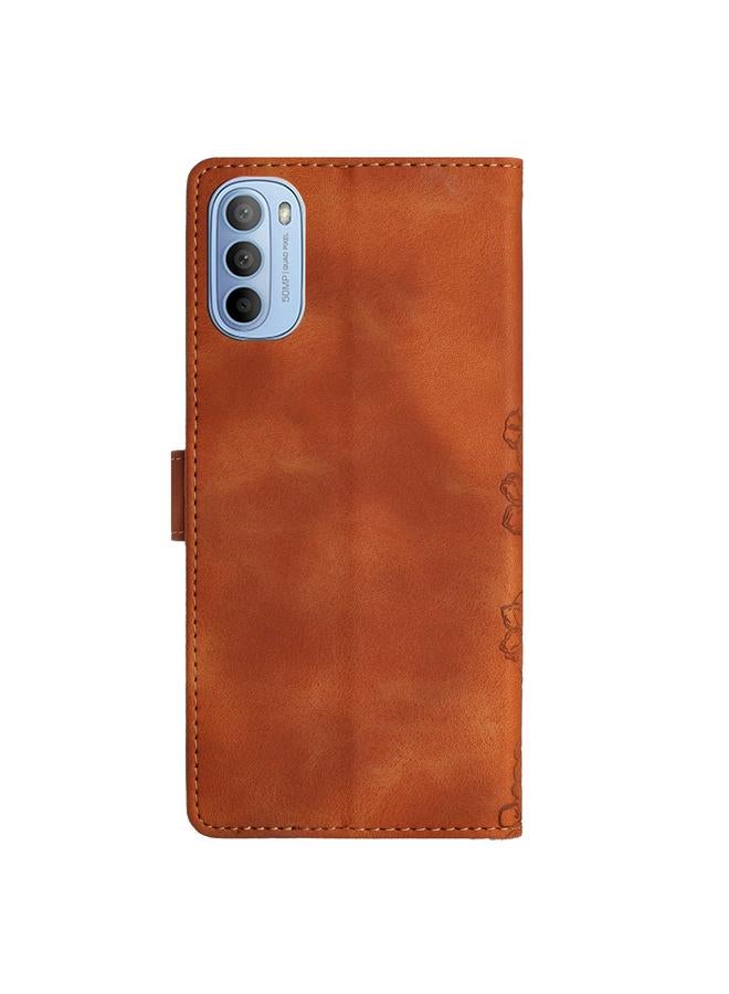 اس-توب جراب لهاتف Motorola Moto G31 / G41، جراب هاتف من الجلد المنقوش بنقشة زهور الكرز والفراشة من مادة البولي يوريثان - Image 3