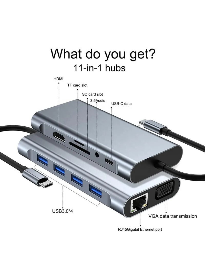 USB-C 11-in-1 Hub – with 4K HDMI, VGA, Type-C PD, USB 3.0, RJ45 Ethernet, SD/TF Card Reader, and 3.5mm AUX Port - Image 2
